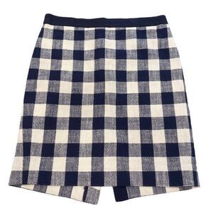 J. Crew Size 4 Navy Blue & White Gingham Check Pencil Skirt Lightweight Small